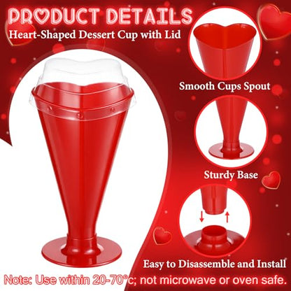 20 Pcs Valentine's Day Cups Heart Shaped Champagne Flutes with Lids 5.6 oz Dessert Cups Plastic Disposable Champagne Glasses for Parties, Bar, Events, Wedding Party Supplies (Red) - color: Red