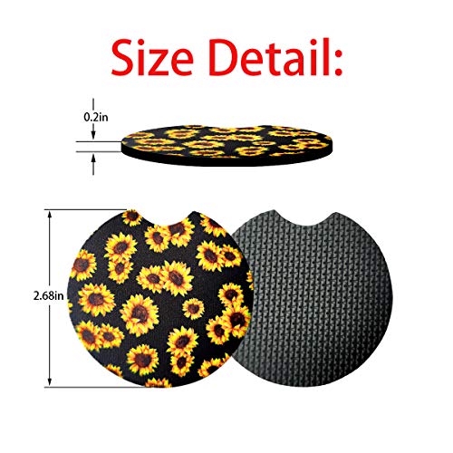 2 Pack Car Coasters for Drinks Absorbent - 2.75 Inch Cute Car Cup Holder Coasters for Women, Removable Cup Holder Coaster for Your Car, Car Interior Accessories for Women & Girls (Sunflower) - color: Sunflower