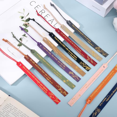 12 Pcs Christian Bible Bookmarks, Leather Verse Bookmarks, Retro - color: Retro
