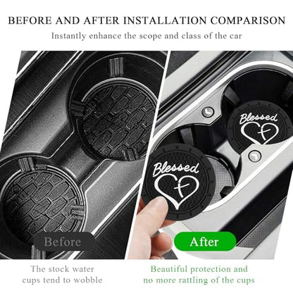 KVAEY 2 PCS Car Cup Holder Coasters, 2.76 Inch Anti Slip Vehicle Drink Mats with Cute Blessed Cross and Heart, Shockproof, Universal Car Accessories (Black, 4 PCS) - color: Black, size: 4 PCS