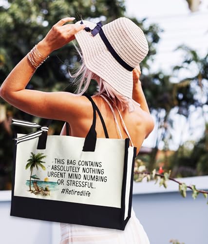 Aesthetic Canvas Tote Bag for Women Girls, Large Tote Bag for Friends Colleagues Leader Manager, 17 x 11.8 x 7 inches - color: Retirement