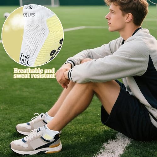 Christian Soccer Socks,Cross Grip Anti Slip Religious Football Socks with Rubber Dots for Youth and Men - color: 2 Pcs Yellow(men's)