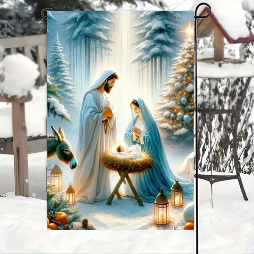 BlissYard Christmas Garden Flag 12x18 Inch Nativity Family Yard Decor - color: garden flag #1