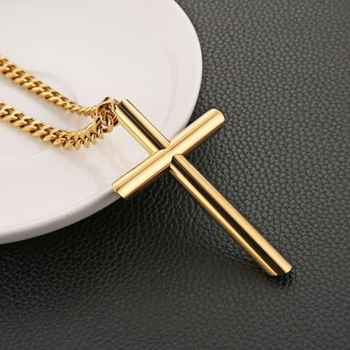 HZMAN Large Stainless Steel Christian Faith Cross Necklace for Men - color: Gold-2