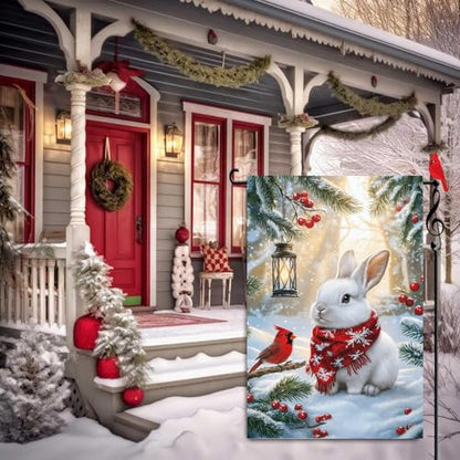Winter Christmas Bunny Garden Flags 12x18 Double Sided Outside - color: Snow, size: 12x18 Inches