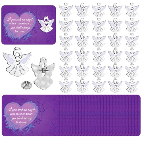 Quelay 30 Sets Silver Angel Pins on Card Bulk Christmas Religious Angel Pins Gifts Christian Enamel Lapel Pin with Card for Man Women Church Religious Gifts - style: Silver Angel Pins