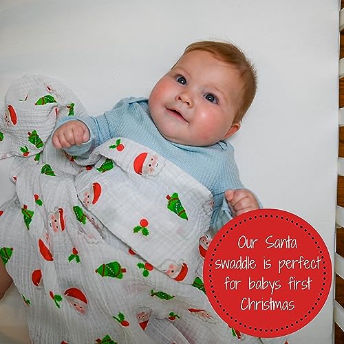 LollyBanks Muslin Swaddle Blanket, 47 x 47 in, Newborn Receiving Blanket - color: Santa Claus is Coming to Town