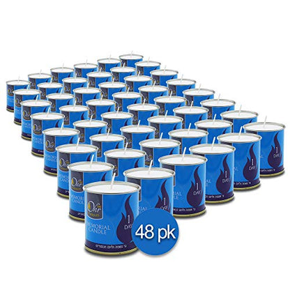 1 Day Yahrzeit Candle - 48 Pack - 24 Hour Kosher Yahrtzeit Memorial and Yom Kippur Candle in Tin Cup Holder - size: 48 Pack