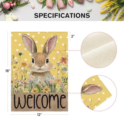 AVOIN colorlife Yellow Spring Easter Bunny Welcome Garden Flag 12x18 Inch - color: Yellow, size: Garden Size-12 x 18"