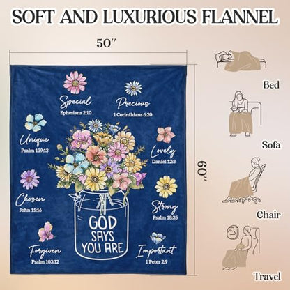 Christian Religious Gifts for Women, Navy Blue Christian Birthday Blanket - color: Navy Blue, size: 60"x50"