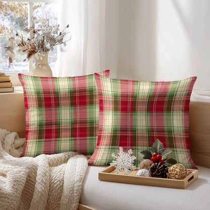 HOMETITUTE Set of 2 Christmas Plaid Throw Pillow Covers 18x18 Inch - color: Christmas Throw Pillow Covers #01