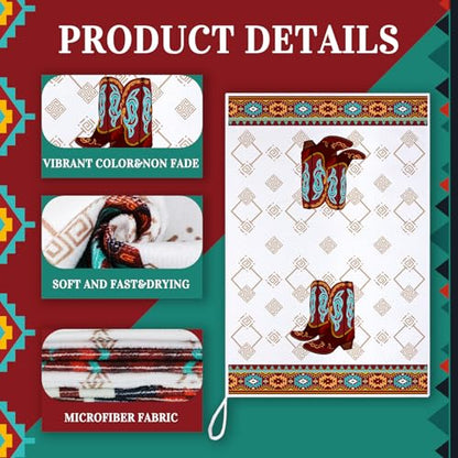 Boyiee Set of 6 Southwestern Kitchen Towels Boho Aztec Theme Dishcloth - color: Western