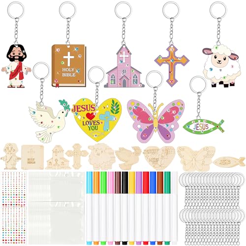 36 Sets Christian Wood Craft Kits Color Your Own Jesus Religious Keychains - color: Christian Color Your Own Keychains