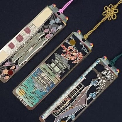 Korean Palace Gold Bookmarks - Gyeongbokgung 3-Piece Set with Traditional Tassels - Korean Souvenir New Year & Chuseok Gifts