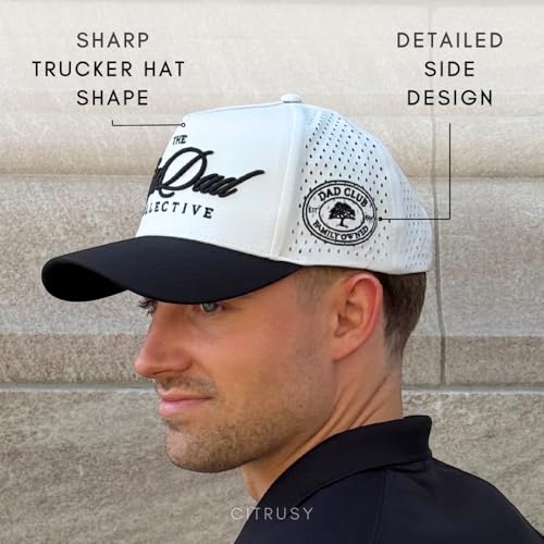 CITRUSY Athletic Trucker Golf Hat | Performance Mens 5 Panel Cap | Cool Breathable Waterproof Workout Running Snapback - color: Girl Dad | Black
