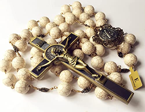 elegantmedical HANDMADE Large 20mm White howlite beads Home St.Benedict Wall Rosary Catholic cross/crucifix box GIFTS