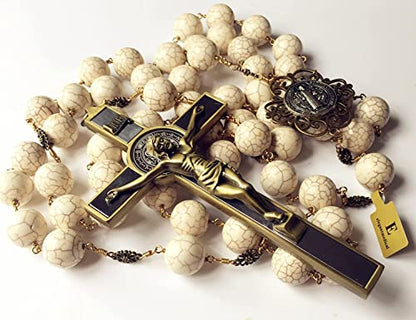 elegantmedical HANDMADE Large 20mm White howlite beads Home St.Benedict Wall Rosary Catholic cross/crucifix box GIFTS