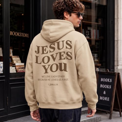 Wrenpies Christian Jesus Love You Hoodie for Men Jesus Is King Faith Religious Bible Verse Hoodies Graphic Fleece Sweatshirt - color: Apricot, size: Small
