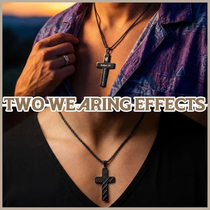 Ecally 8 Pcs Christian Cross Necklace for Men Father Religious Black Silver Stainless Steel Cross Church Gift USA Flag Chain - color: Mix