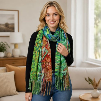 Umjetnost Soft Cashmere Feel Scarf For Women Winter Warm Scarves Large Shawl Wrap Monet Van Gogh Art Print - color: C02 Green&blue