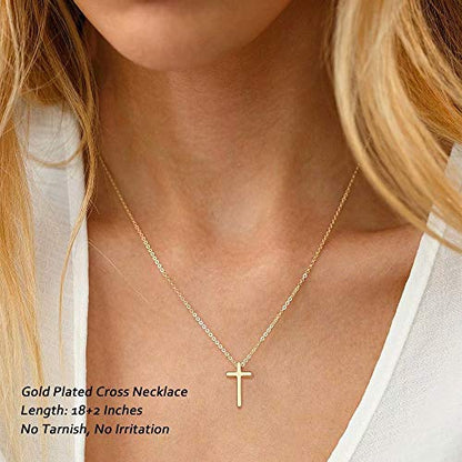 M MOOHAM Cross Necklace for Women Girls, Dainty 14K Gold Plated Cross Pendant Necklace Sideways Cross Choker Layered Necklaces for Women Girls - color: Cross Gold 0.51"×0.91"