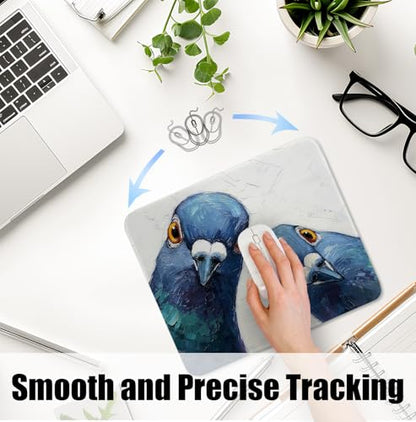Whimsical Blue Pigeon Mouse Pad for Desk, Pigeon Lover Gifts, Quirky Mid Century Blue Bird Mousepads with Anti-Slip Rubber Base for Computer Laptop Home Office Desk Accessories, 9.5x7.9 Inch - color: Square mouse pad-dove