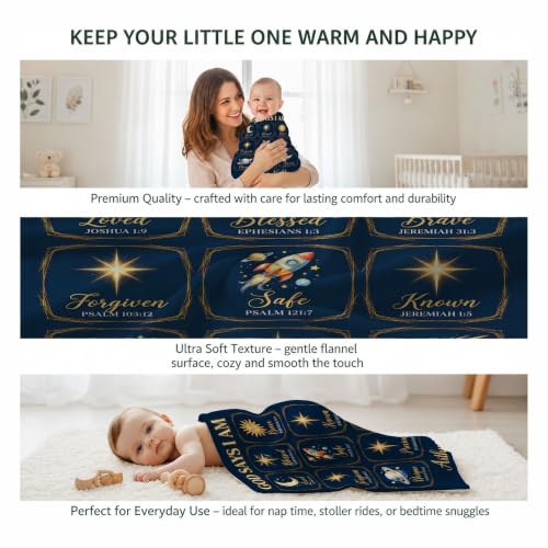 Personalized God Says I Am Space Baby Blanket, Christian Baby Blanket - color: Blue #14