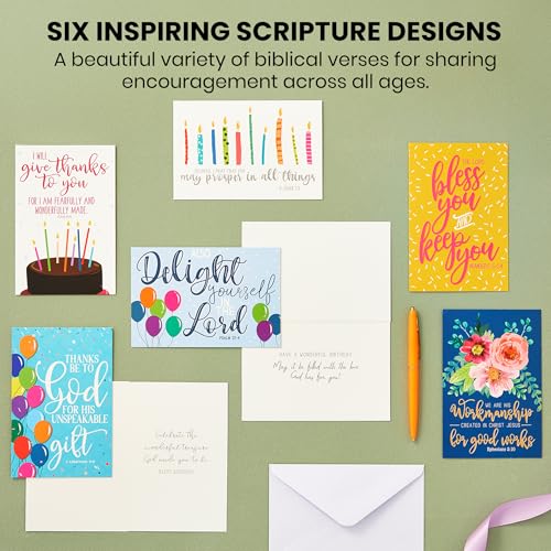 Birthday Cards 120PK with 6 Bible Verses – Christian Birthday Cards Bulk, Religious Greeting Cards with Envelopes, Scripture Cards for Men & Women, Inspirational Christian Cards for Any Occasion