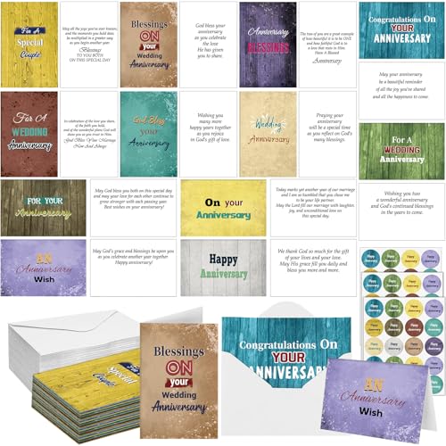 Motiskyy 48 Sets Religious Anniversary Cards Bulk for Wedding Couple Christian Happy Anniversary Cards with Envelopes and Stickers Bible Verse Scripture for Wife Celebrating Moment(Retro) - style: Retro