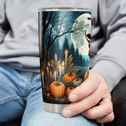 Personalized Highland Cow Halloween Tumbler Custom Name Cows Travel Mug Coffee Insulated Cup with Lid Stainless Steel 20Oz 30Oz Gifts for Women Men Girls Spooky Season - color: Halloween 569