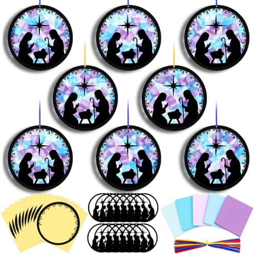 Motipuns 32 Pcs Nativity Suncatcher Craft Kit, Sunday School Christmas - style: Nativity