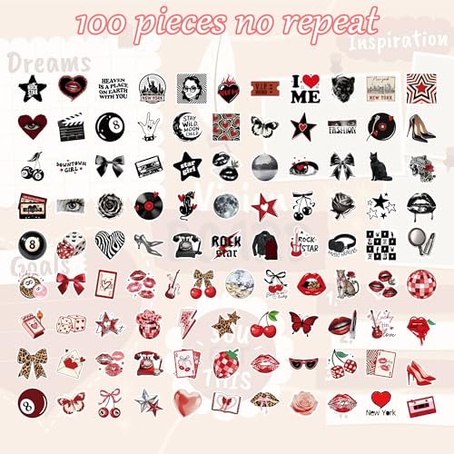 100 Pcs Y2K Aesthetic Stickers, Vintage Fashion Scrapbooking - color: Red Black Grunge