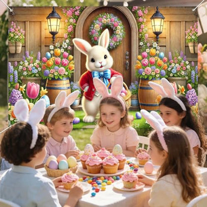 IVN Easter Bunny Banner 71x43 Inch Spring Egg Basket Flowers Front Door - color: Easter Bunny Front Door Spring Floral