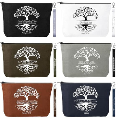 Huhumy 12 Pcs Christian Makeup Bag, Neutral Colors, Tree of Life - color: Neutral Colors, style: Tree of Life