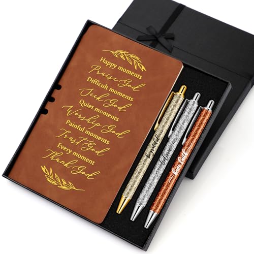 Spakon 5 Pcs Christian Gifts for Women Church Gifts Scripture Prayer Journal Religious for Women God Notebook Pen with Gift Box Scripture Notepad Bible Study Group Favors - color: Brown, style: Happy Moment