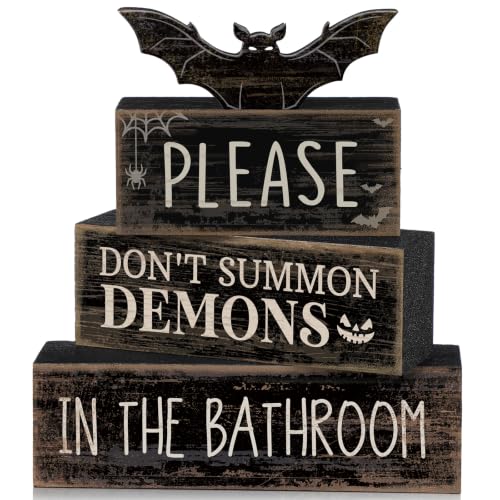 Moucuny 4 Pcs Halloween Table Decoration Gothic Bat Wooden Stacked Blocks - style: Bat & Demon