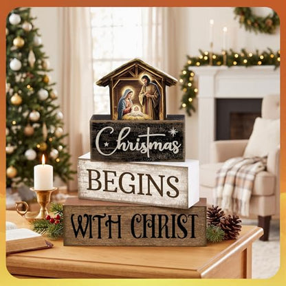 Moucuny 4 Pcs Christmas Table Decoration Christmas Begins with Christ Signs - style: Christmas Begins with Christ