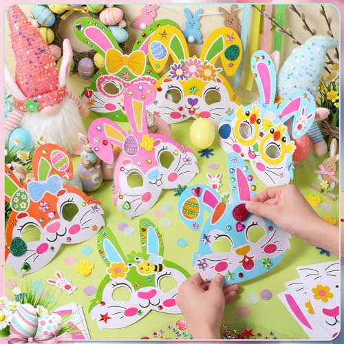Funrous 48 Sets Crafts Kit Paper Crafts DIY Make Your Own Hanging Ornaments with Pompoms Diamond Stickers for Holiday Classroom Activities Party Favors, Easter Mask - style: Easter Mask