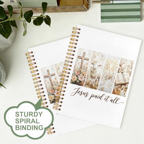 Bible Notebook,Jesus Paid It All Cross Shepherd and Sheep Floral Biblical Journal Inspirational Christian Church Hardcover Spiral Notebook Gifts,5.5x8.3 Inch - color: White-jesus Paid It All