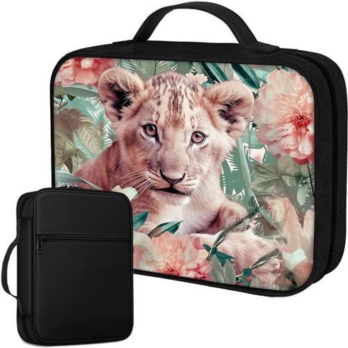Bible Cover for Women Kids, Bible Carrying Case Church Bag Bible Protective with Zippered Back Pocket, Gift for Adults Lady Women Men, Floral and Lion - color: Floral and Lion