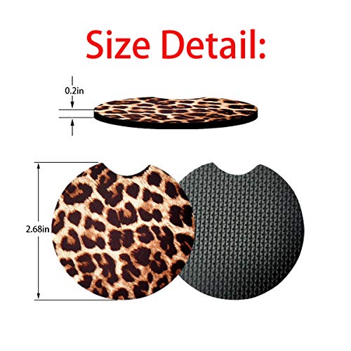 2 Pack Car Coasters for Drinks - 2.75 Inch Cute Cup Holder Coasters for Women, Removable Absorbent Coaster, Interior Accessories for Women & Girls (Yellow Leopard) - color: Yellow Leopard