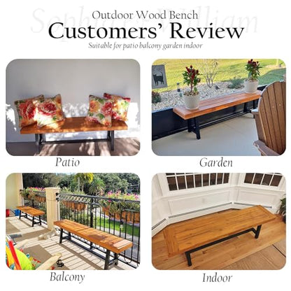 Sophia & William 63" Outdoor Wood Bench Weatherproof, Teak Finish, 2 Pack