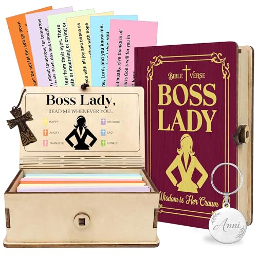 Personalized Bible Verse Box for Boss Lady with Prayer Cross, 150 Color-Coded Scripture Cards, Custom Name Keychain, Christian Appreciation Gift, Faith Encouragement Keepsake - color: Boss Lady