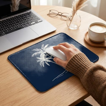 Navy Palm Tree Mouse Pad Tropical Coastal Desk Pad 9.5x7.9 Inch - color: Navy Palm