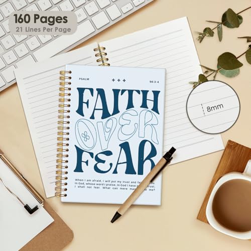 Wheatwin Faith Over Fear Christian Notebook, Bible Journal, Prayer Journal for Women & Men, Church Notes Journal, Scripture Hardcover Spiral Notebook 5.5x8.3 in - Blue - color: Faith over fear - Blue (bible-blue)