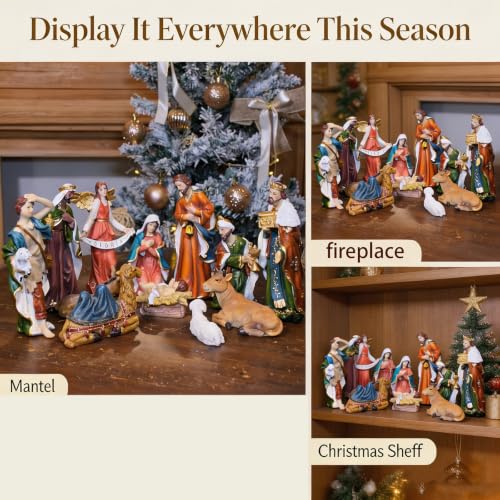 Nativity Set Christmas 12 Pcs Nativity Scene Catholic Manger Set Figurine - color: Multicolor, size: 8 inches
