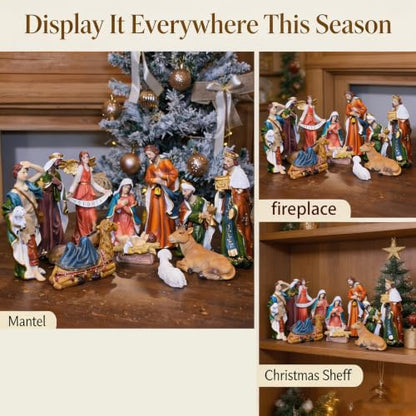 Nativity Set Christmas 12 Pcs Nativity Scene Catholic Manger Set Figurine - color: Multicolor, size: 8 inches