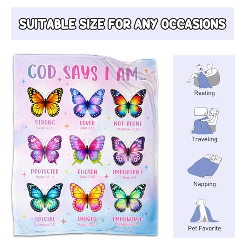 Christian Gifts for Women Faith God Says I Am Butterfly Blanket 50"x60" - color: God Says - Butterfly 01, size: 50"x60"