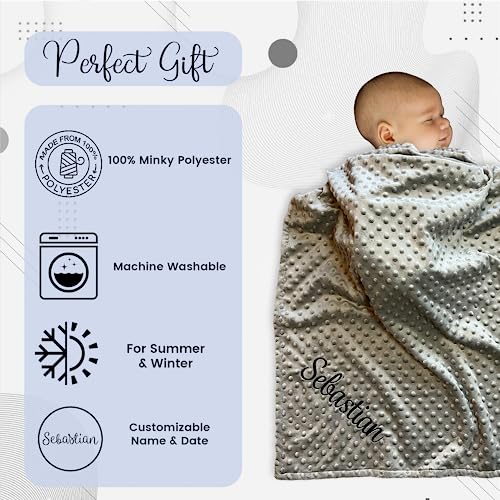 Embroidered Blanket Baby – Beautiful Monogrammed Blanket – Large Personalized Baby Blanket for Boys and Girls – Soft Polyester Baby Blanket with Custom Name – 28 x 34-inch - color: Gray