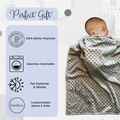 Embroidered Blanket Baby – Beautiful Monogrammed Blanket – Large Personalized Baby Blanket for Boys and Girls – Soft Polyester Baby Blanket with Custom Name – 28 x 34-inch - color: Gray